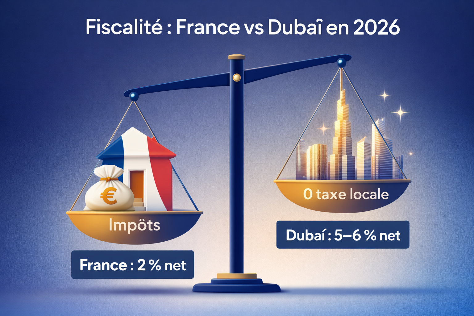 Comparatif fiscalité immobilière France vs Dubaï en 2026 pour investisseurs francophones