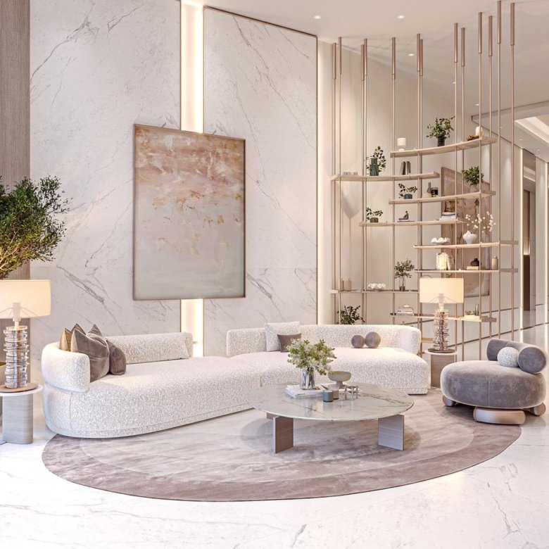 Espace lounge et salon moderne dans Cybel by Wadan à DubaiLand Residence Complex avec mobilier haut de gamme