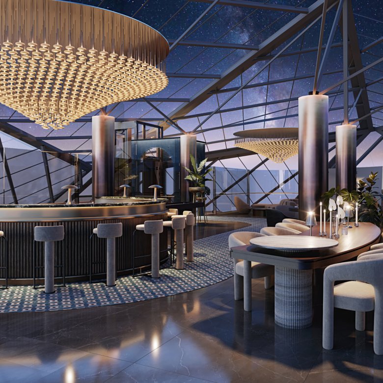 Clubhouse nocturne raffiné à Portside by Ellington avec bar design et espace lounge