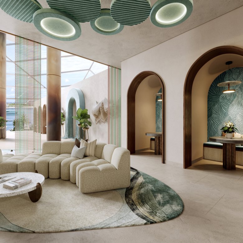 Espace co-working élégant et lumineux à Portside by Ellington avec alcôves et lounge