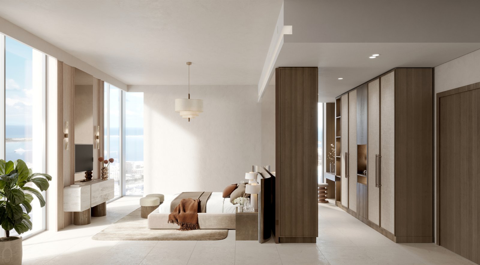 Chambre principale avec dressing moderne à Portside by Ellington à Mina Rashid