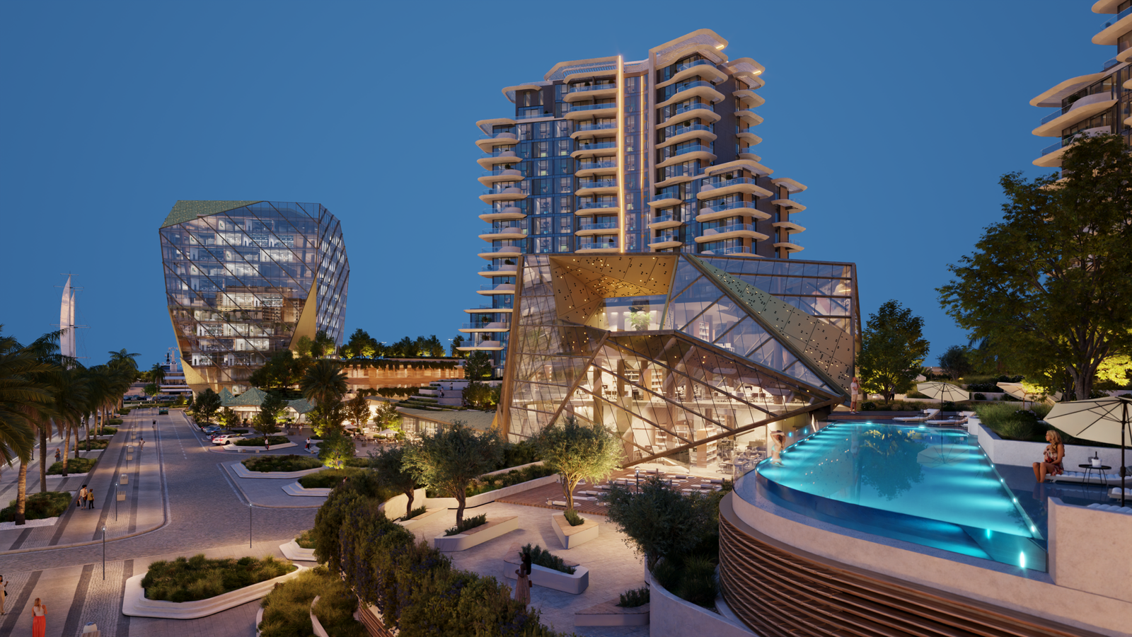 Architecture moderne et piscine du projet Portside by Ellington à Mina Rashid Dubai