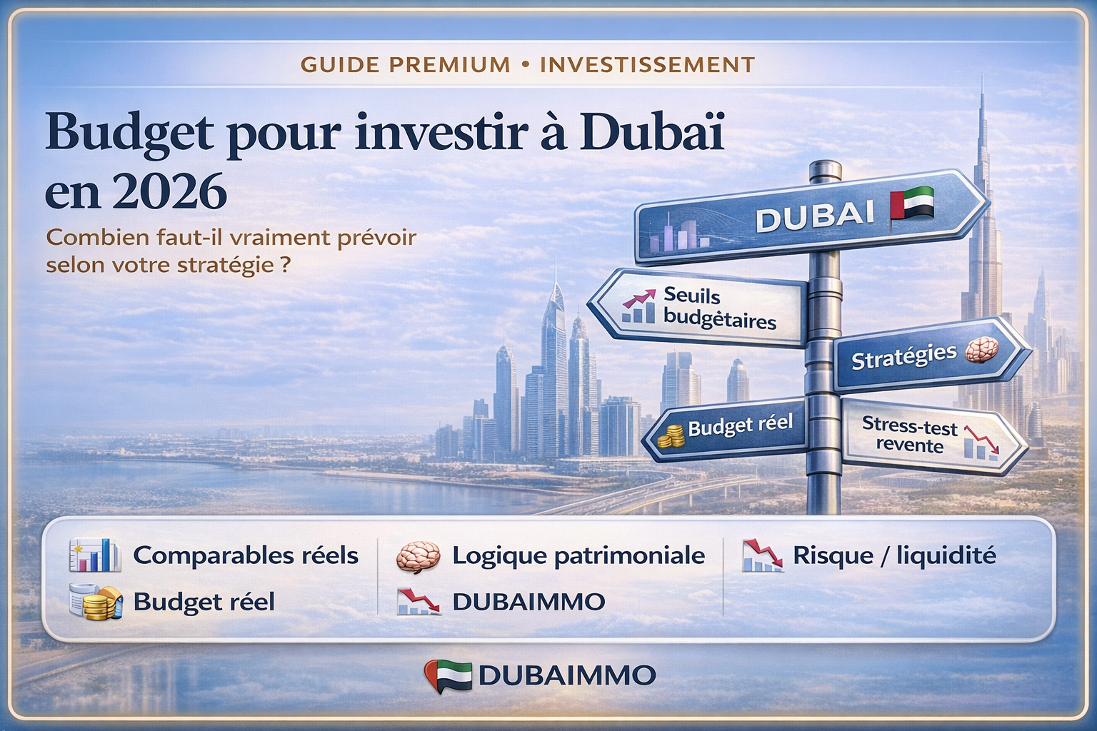 Budget pour investir à Dubaï en 2026 selon la stratégie, avec seuils budgétaires, budget réel et logique de revente