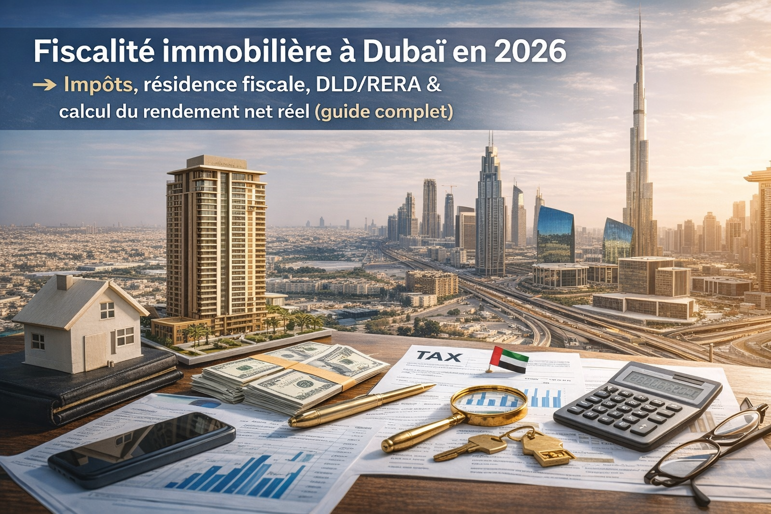 Fiscalité immobilière à Dubaï en 2026 : résidence fiscale, DLD, RERA et calcul du rendement net réel pour investisseurs francophones