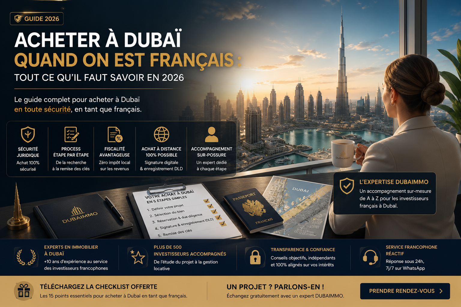 Guide premium pour acheter un bien immobilier à Dubai quand on est français en 2026 : fiscalité, étapes d’achat, budget, sécurité juridique et stratégie d’investissement.